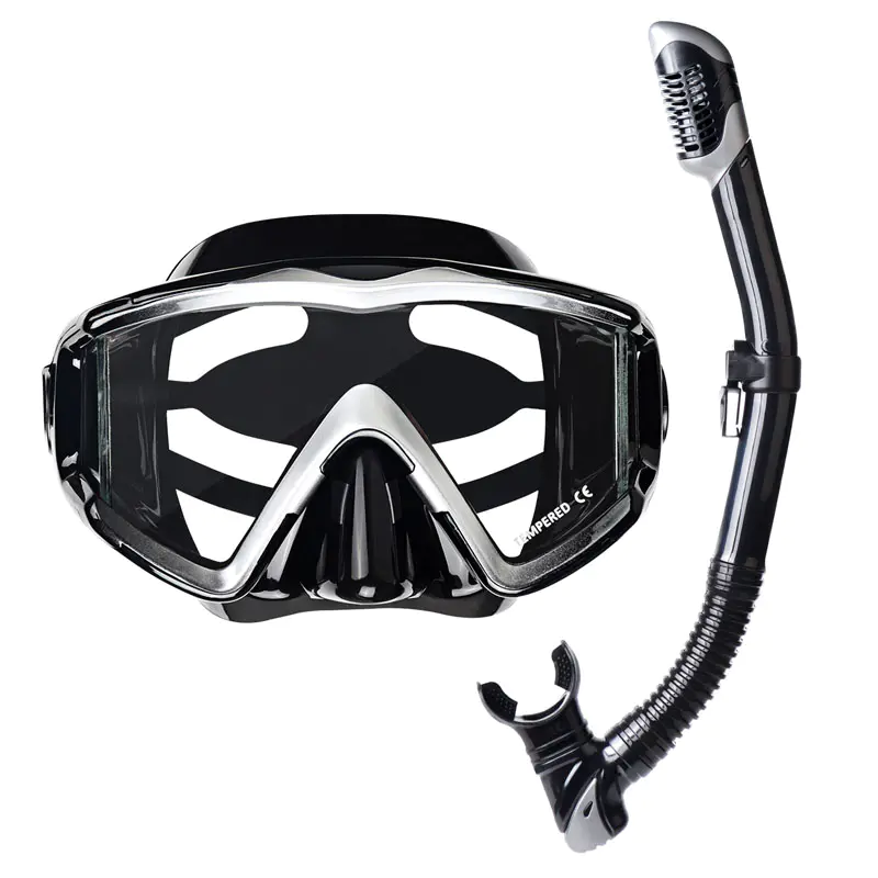 Professional Tempered Glasses Snorkeling Mask With Snorkel