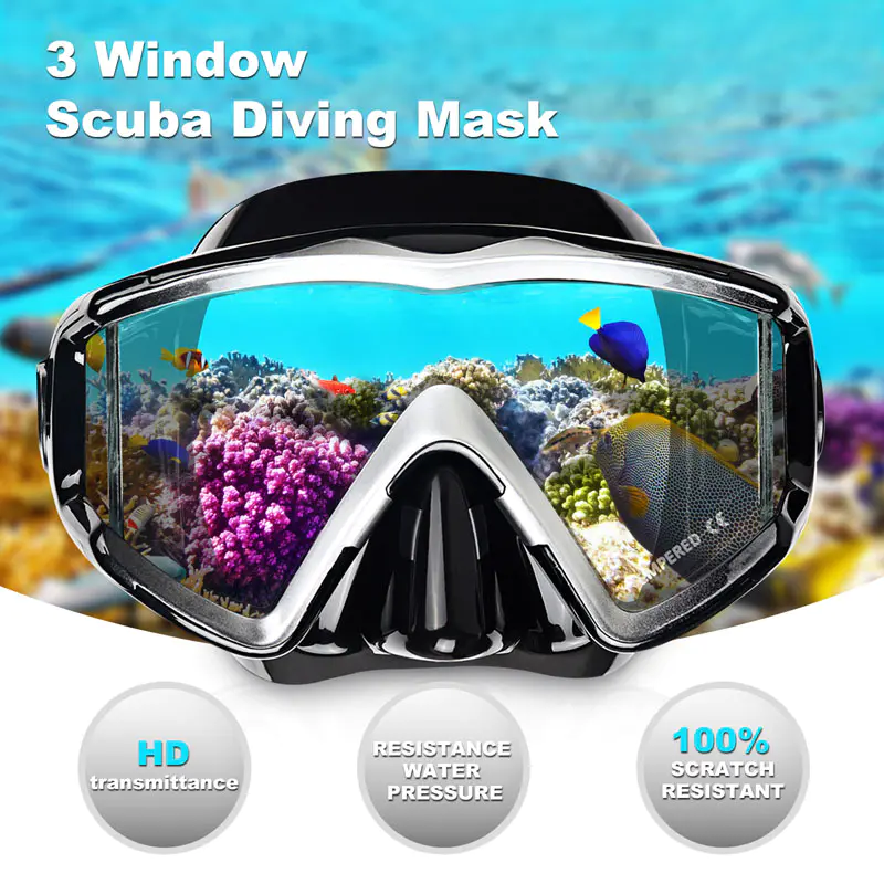 Professional Tempered Glasses Snorkeling Mask With Snorkel