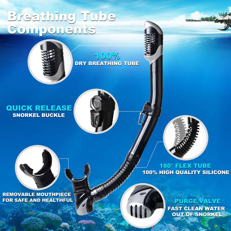 Professional Tempered Glasses Snorkeling Mask With Snorkel
