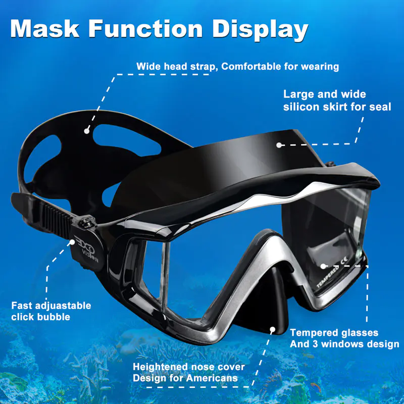 Professional Tempered Glasses Snorkeling Mask With Snorkel