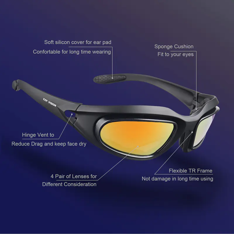 Motorcycle Cycling Glasses With Interchangeable Lens